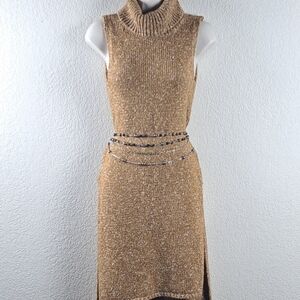 Anthropologie Flowy High- Low Tunic Sweater Dress Sleeveless Turtleneck Camel